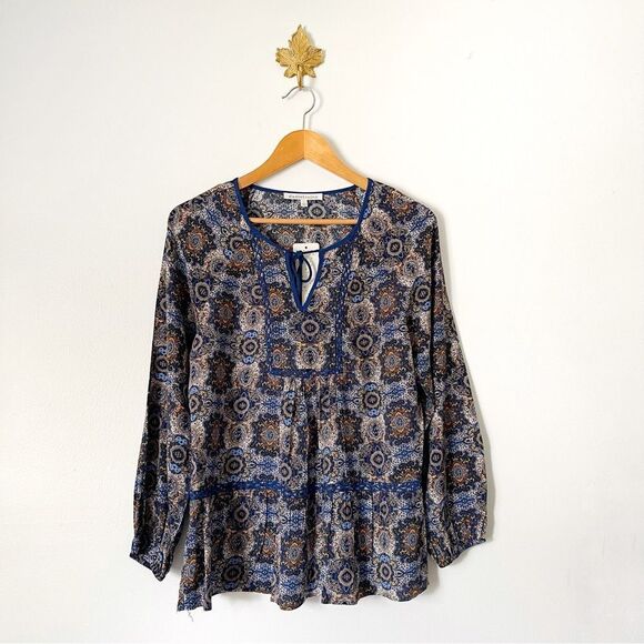 Anthropologie Daniel Rainn Blue Floral Print tunic blouse NWT size Small - Picture 1 of 6
